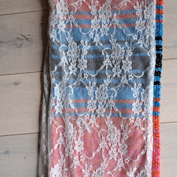 Three Bird Nest / Orange, Fushia, Blue & Black Lace Sarape Infinity - Picture 10 of 14